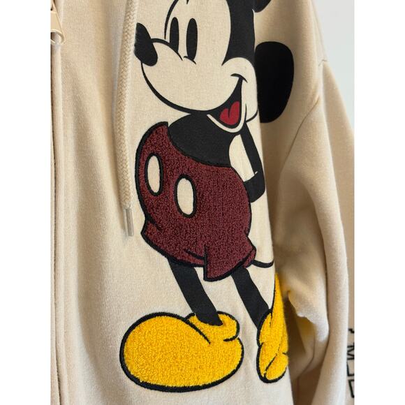 DISNEY Hoodie Ivory Mickey Minnie Fleece Chenille Patch Disneyland Retro | XS - Picture 9 of 12
